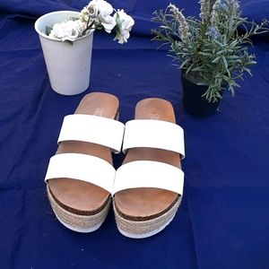 Women's white strappy platform beach sandals